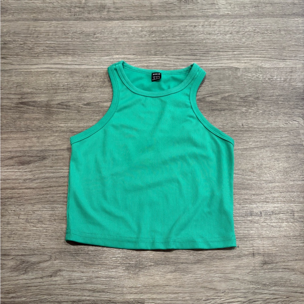 Green Ribbed Cropped Tank